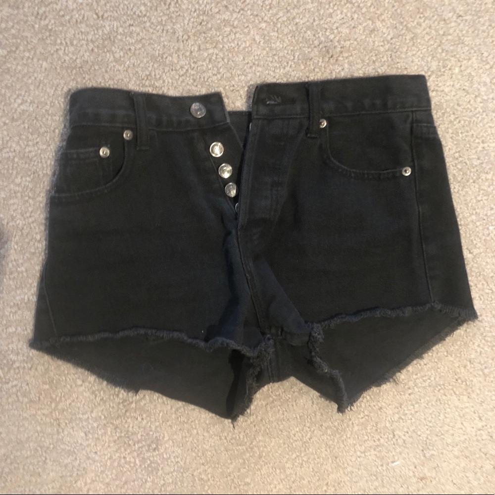Button Up Black Grey Denim Shorts